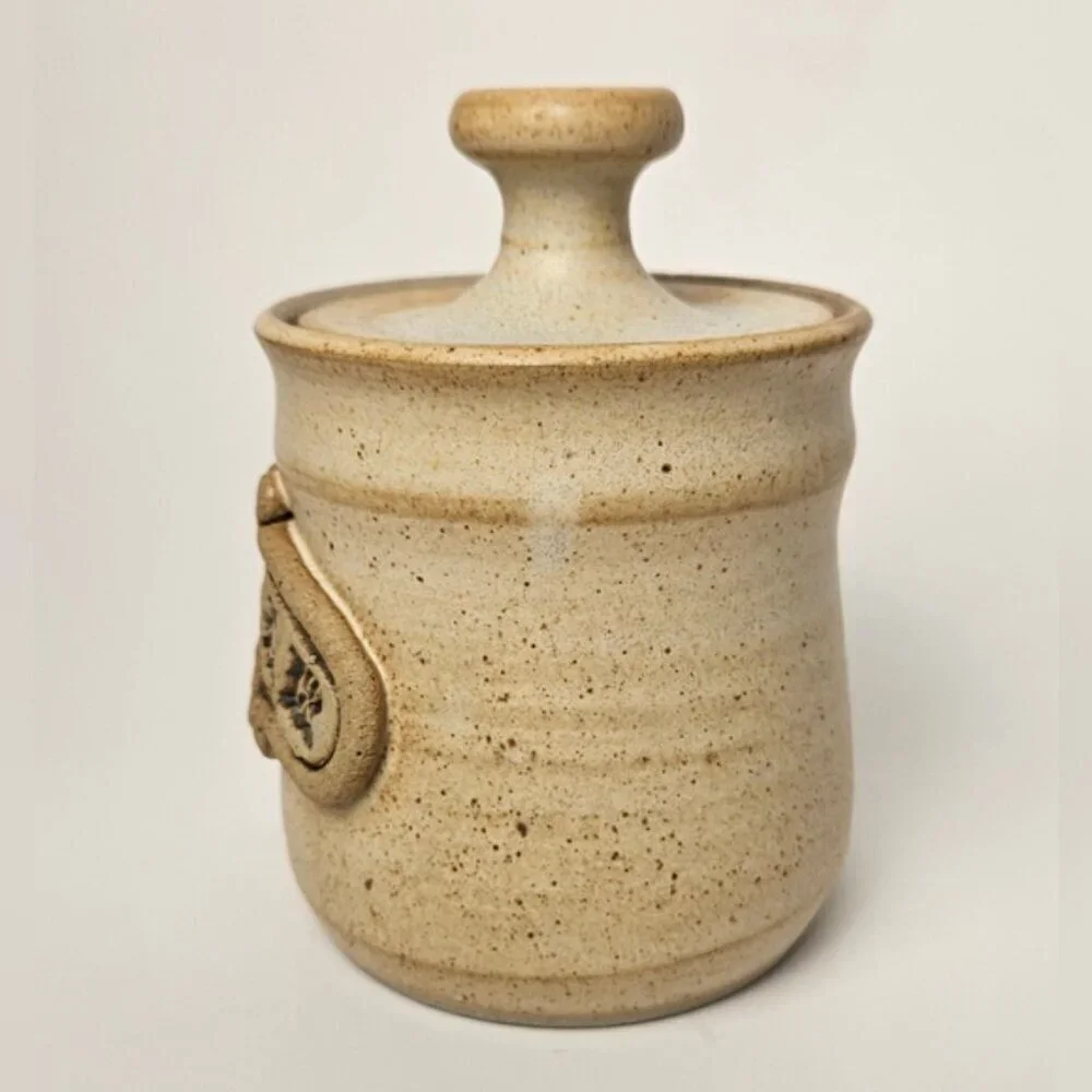 Vintage Set Of Cream Jug & Sugar Pot - Toffee Brown Stoneware Ceramic Pottery